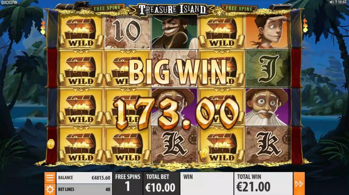 Treasure Island video slot big win screenshot